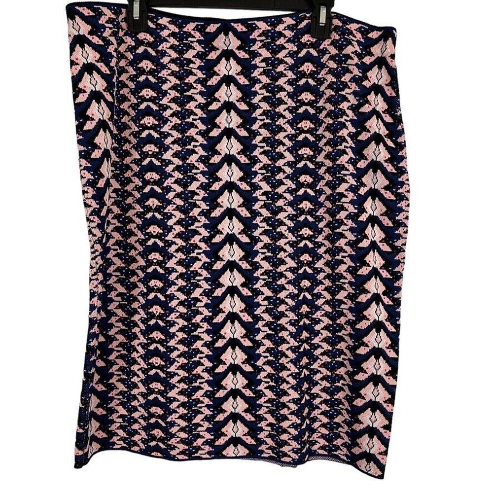 Rachel Rachel Roy Womens Pull On Navy Pink Print Knit Knee Length Skirt sz 2X